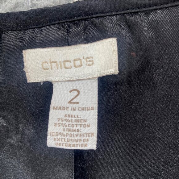 Chicos Vest Womens 2 US Large Black Linen Blend Chain Embellished Band V Neck - Picture 5 of 10
